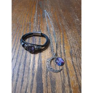 New Scorpio Necklace and Bracelet Set Silvertone Black Purple